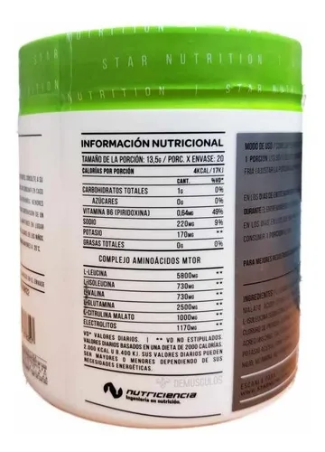 Bcaa Mtor 8.1.1 Star Nutrition Glutamina Electrolitos X 270g Sabor Green Lemonade