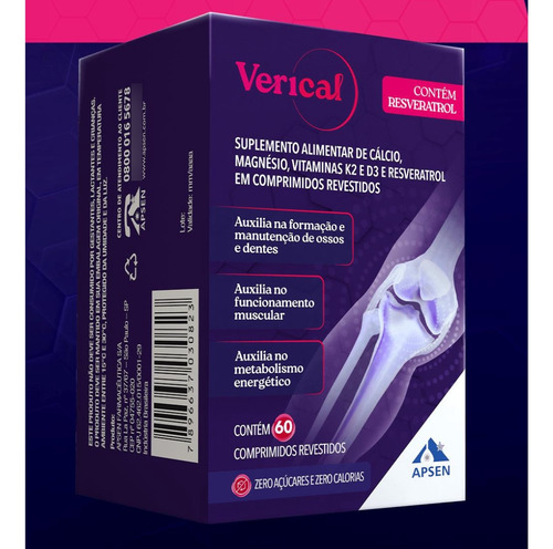 Verical Kit C/3 Cxs Cálcio P/ Ossos Fortes Evita Fratura Sem Sabor