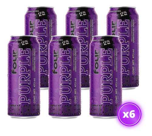 Pack 6x Bebida Alcohólica Four Loko Purple Lata 473cc