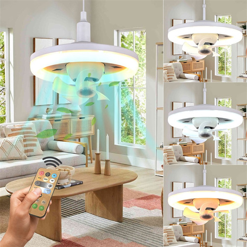 Ventilador De Techo E27 48w Con Luz Led, Ventilador Rojo