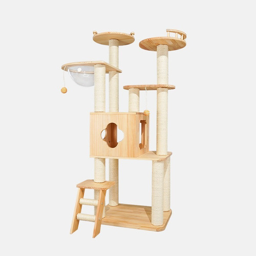 Torre Árbol Rascador De Madera Varios Niveles Para Gato 1.5m