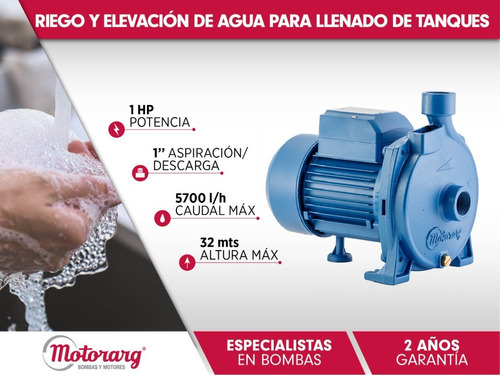 Imagen 3 de 4 de Bomba De Agua Centrífuga Motorarg - Bc 100 1 Hp Azul Monofásica 50 Hz