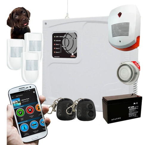 Kit Alarma Casa Gsm-3 Sensor Pet-controles-sirenas-batería 