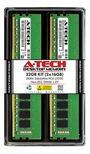 A-tech 32gb (2x16gb) Ddr4 2666mhz Dimm Pc4-21300 Udimm No...