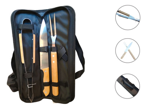 Set De Asador Con Estuche 3 Piezas Parrillero Estuche