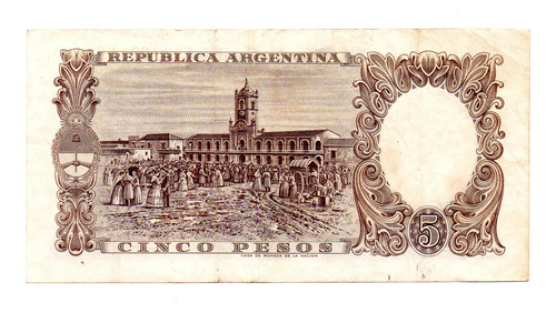 Billete 5 Pesos Moneda Nacional, Bottero 1921, Año 1960 Mb