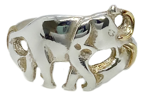 Anillo Elefante De Plata Y Oro T:16 Amuleto 