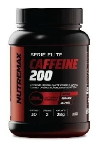 Caffeine 200 Cafeina Nutremax Vegana Sin Tacc 30 Serv