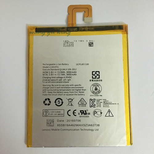 Bateria Original Tablet Lenovo L13d1p31 Tab 3 A7 - A10 