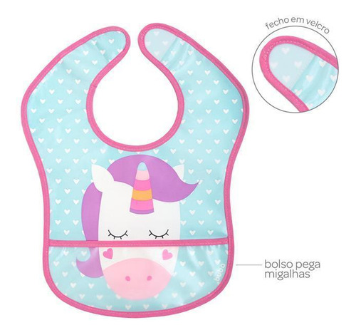 Babador Únicornio Com Bolso Impermeável 15369 - Buba