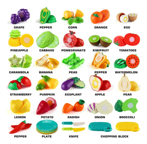 Kids Kitchen Toys Juego De 70 Piezas De Frutas Y Verduras