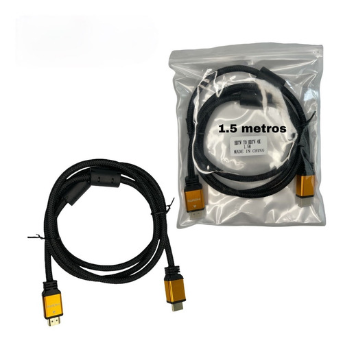 Cable Hdmi 2.0 4k Enchapado En Oro Mallado Nylon 1,5 Metros