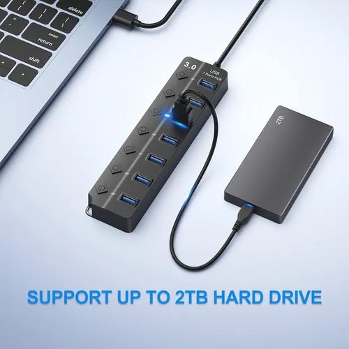 Hub Usb Onfinio 3.0 De 7 Puertos Con Interruptores Y Luces I