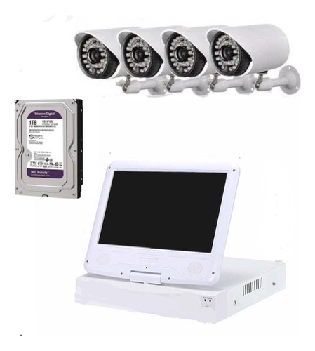 Kit Cctv 4 Cámaras C/ Pantalla Lcd 10'' + Disco 1 Tera 1080p