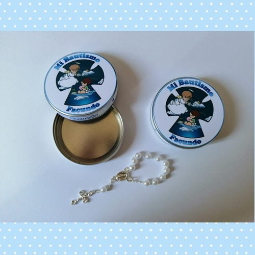 Lata Souvenir Con Mini Rosario Personalizado X 10