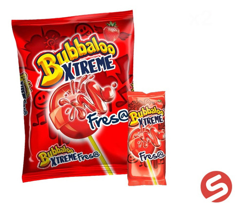 Paleta Bubbaloo Xtreme Fresa 20 Piezas Chicle 332g