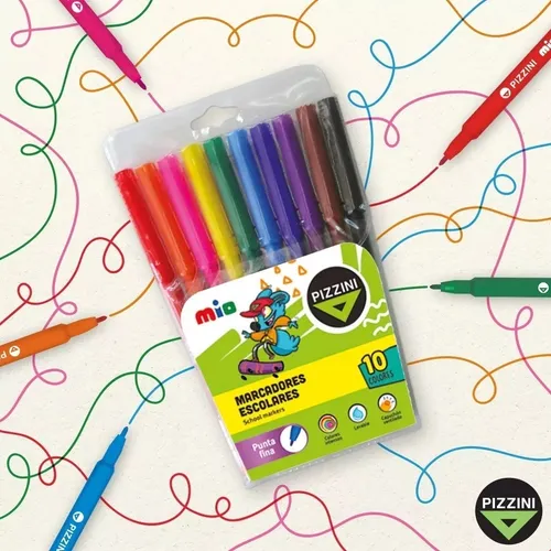 Marcadores Escolares Pizzini X10 Unidades - Punta Fina | MercadoLibre