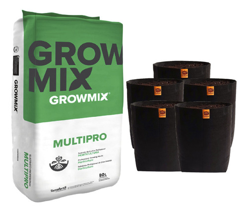 Sustrato Growmix Multipro 80lts Con Maceta Tela Omg 15lt 5u