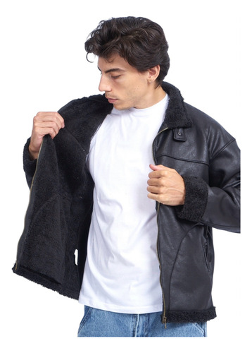Campera De Cuero Craquelado Con Peluche Para Hombre Kiev Ba