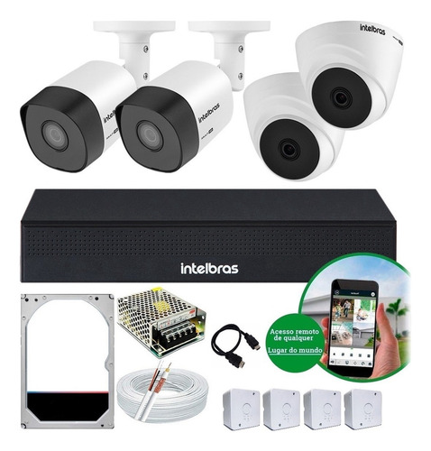 Kit 4 Cameras Segurança Intelbras 1120 Dvr 4c 500g 100m Cabo