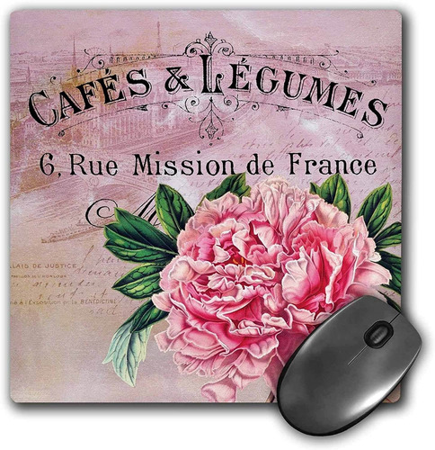 Mouse Pad Diseno Peonia Rosa Vintage Francesa 8 X 8 Pulga...