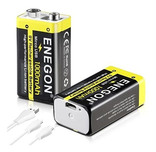 Baterias 9v Recargable 1000mah X2u. + Cable Carga Usb 
