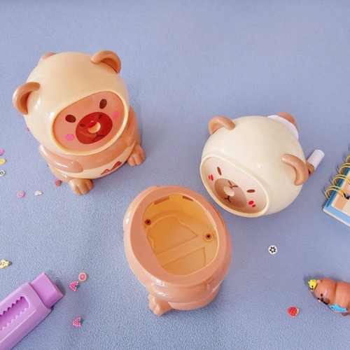 Sacapuntas Capybara De Escritorio Con Manija Y Deposito Marron Y Beige