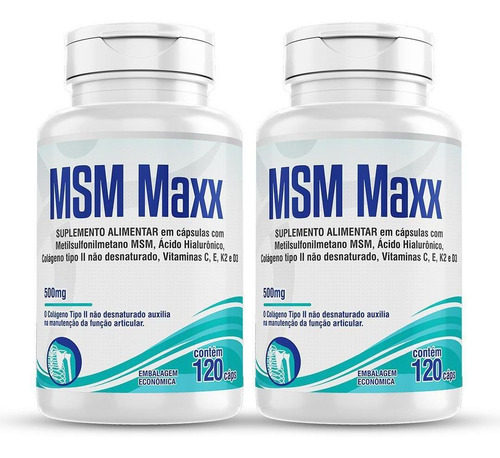 Msm Maxx 2x 120cps Colágeno Ácido Hialurônico Vit C E D3 K2 Sabor