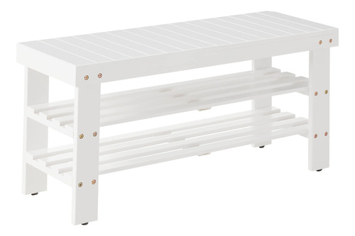 Roundhill Furniture Pina Quality Solid Wood Shoe Bench Blanc