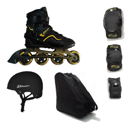 Patines Fitness Modelo A4+protecciones Negras+casco+mochila