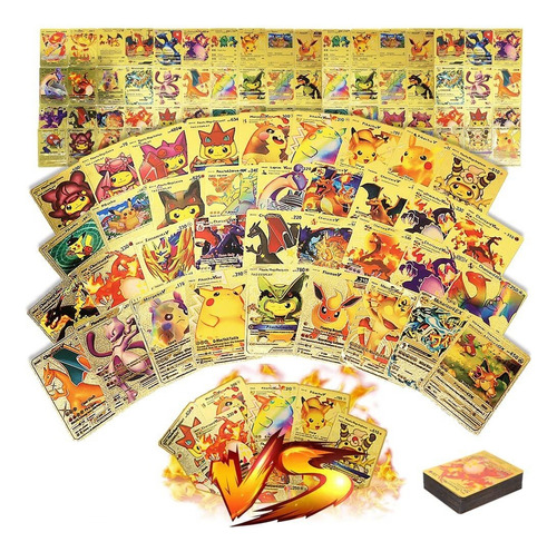 55 Tarjetas Pokemon Gold Edition Doradas Tcg Pikachu Vmax Gx
