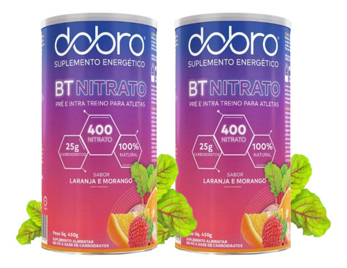 2x Bt Nitrato Dobro Sabor Laranja Com Morango 450g