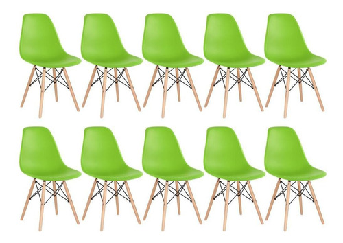 10 Cadeiras Charles Eames Wood Cozinha Eiffel Dsw Cores Cor da estrutura da cadeira Verde-claro