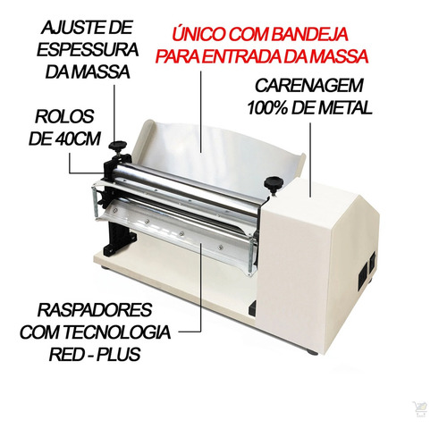 Cilindro Laminador 40cm Bivolt Massa Biscuit Pão Pasta Pizza