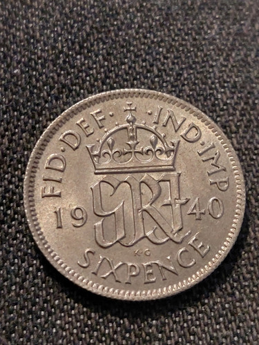 Moneda De Reino Unido.6 Peniques Año 1940 Plata Km#852