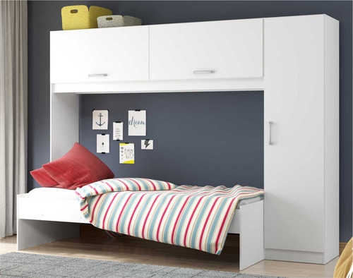 Cama Solteiro com Colchão Incluso 88 x 188 cm e Guarda-Roupas/Roupeiro Multimóveis Branca