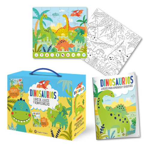 Libro De Juegos Con Rompecabezas Gigante 3 En 1 -dinosaurios