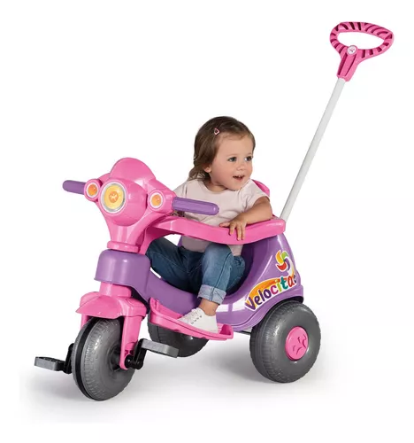 Triciclo Infantil Motoca Velocita Lilás C/ Empurrador Menina