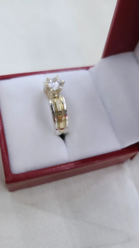 Anillo De Compromiso Plata Y Oro Con Circón Anillo Solitario