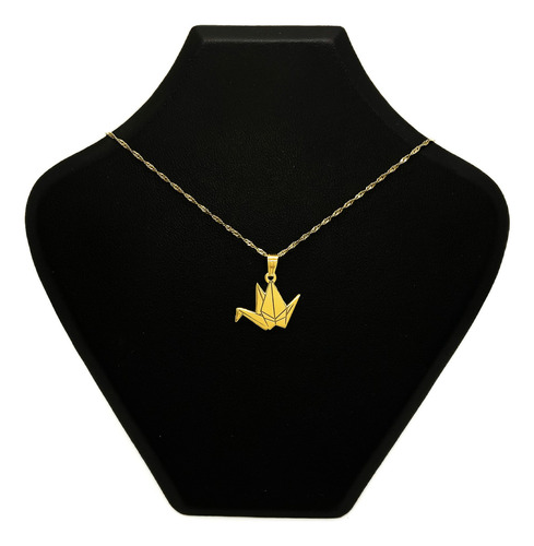 Cadena Y Dije Grulla Origami Papel Oro 18k Oro 18k 55 Cm