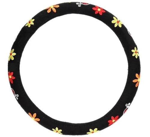 Cubre Volante 38cm Microfibra Negro Con Flores Bordado