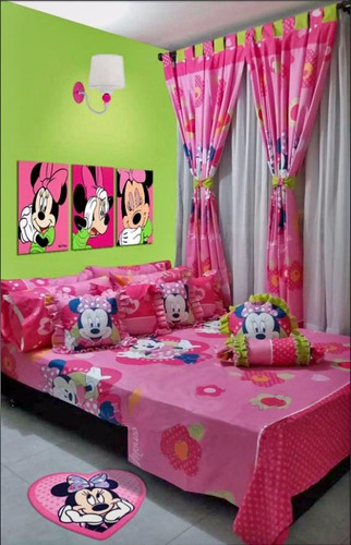 Kit X3 Cubrelecho + Sábanas + Cortinas Cama Sencilla Minnie