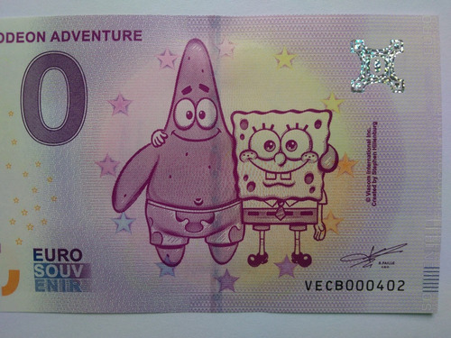 Billete 0 Euro Nickelodeon Adveture España Bob Esponja