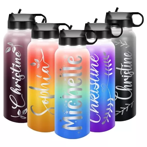 Botellas de agua personalizadas para niñas, botella de agua personalizada  con aislamiento de acero inoxidable de color degradado con nombre con