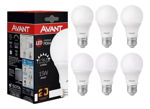 Kit 6 Lâmpada 15w Bulbo Soquete E27 Bivolt Casa Comércio