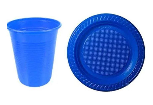 Kit Prato E Copo Azul De Plástico Descartável- 300un