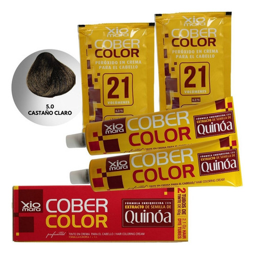  Tinte Xiomara Cober Color 2 Tubos + 2 Bolsas De Perox Vol 21 Tono 5.0 castaño claro