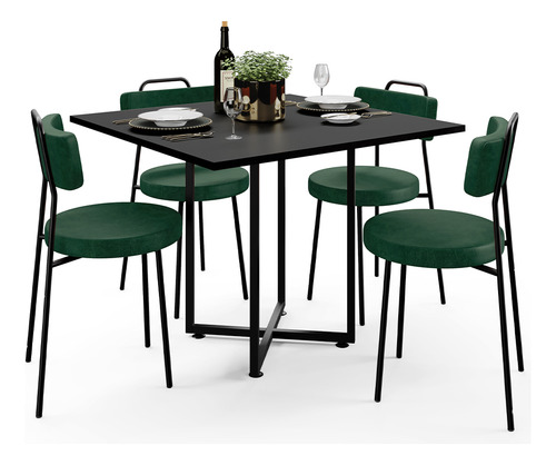 Mesa De Jantar Rivera 90cm 04 Cadeiras Barcelona Couro Verde