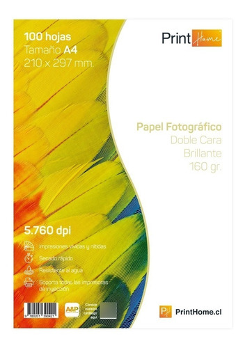 Papel Fotográfico,165gr Brillante Doble Cara A4x100