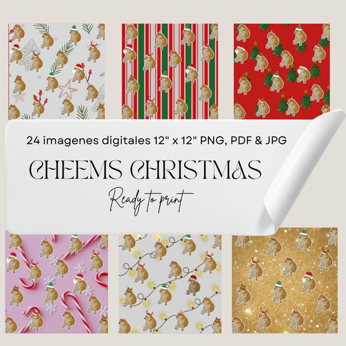 Kit Envolturas Navideñas Cheems Papel Digital Navideño Pdf
